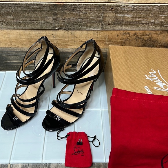 Christian Louboutin Mariniere Red Sole Patent Leather Cage 100mm Heels - Picture 4 of 14